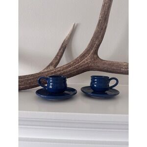 MammaRo Italy Cobalt Blue Espresso Cup and Saucer Set of 2 Handcrafted Ceramic